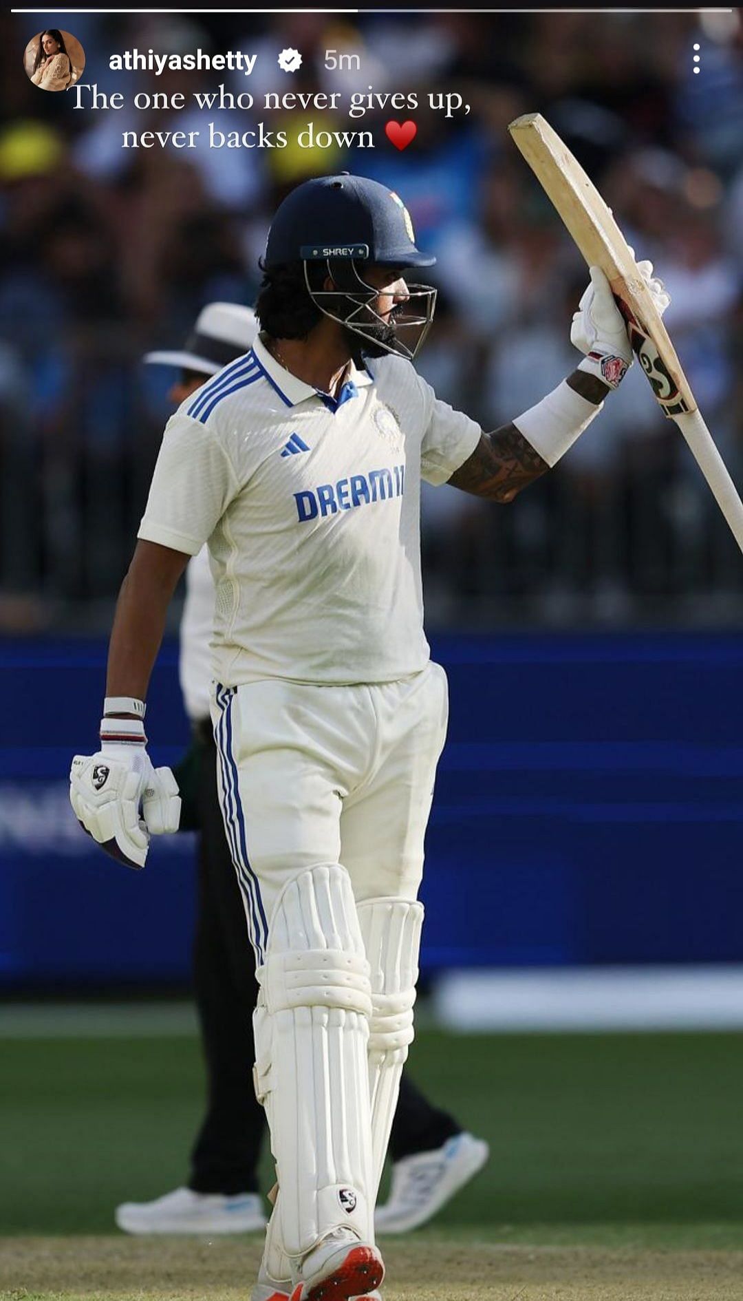 Athiya Shetty reacts to KL Rahul's 77-run knock (Image via Instagram-@athiyashetty)